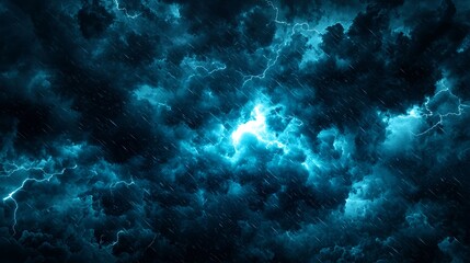 Fototapeta premium Dark Blue Storm Clouds with Lightning at Night
