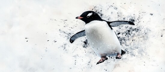Obraz premium Antarctic Penguin Diving Snowy Water Splash