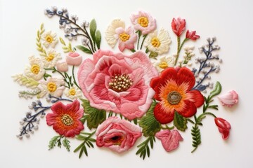 Bouquet in embroidery style pattern flower plant.