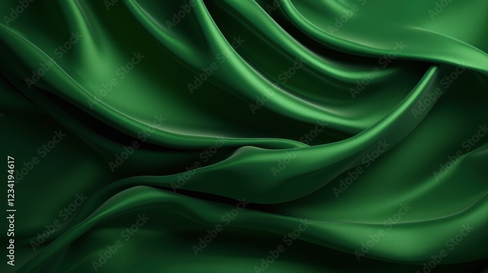 Poster elegant green satin fabric with soft folds and a shiny surface emphasizing textures and flow for sty