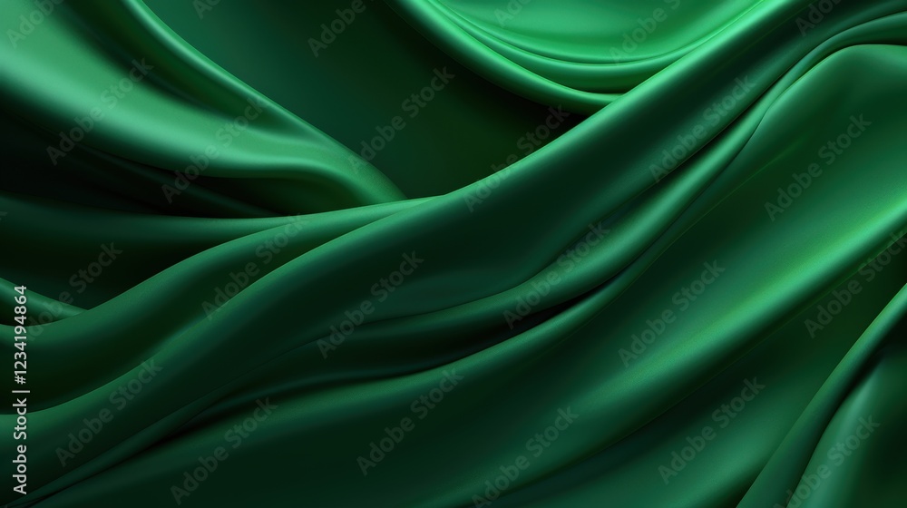 Poster shiny green fabric with elegant folds and smooth texture creating a luxurious background for design 