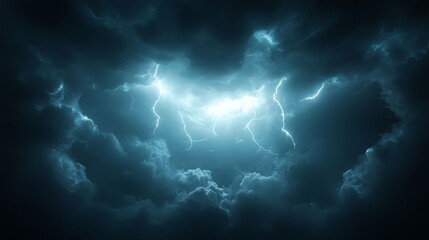 Dark Blue Stormy Night Sky with Bright Lightning