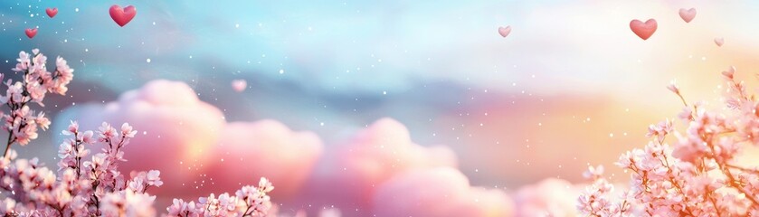 Dreamy Pastel Clouds with Floating Hearts for Valentine's Day Celebration