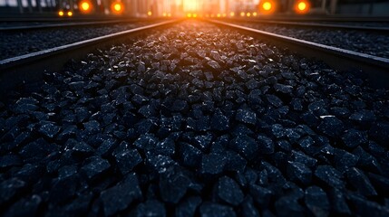 Fototapeta premium Dark Blue Train Tracks at Sunset