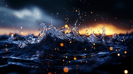 Dark Blue Water Splash at Sunset