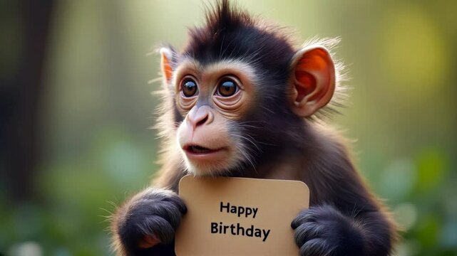 funny monkey holding happy birthday sign