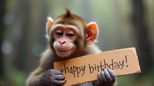 funny monkey holding happy birthday sign