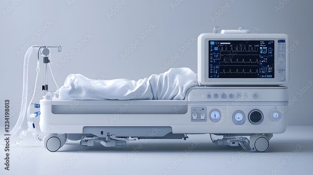 Poster sleek ventilator with its display and controls isolated on a minimalist background providing respira