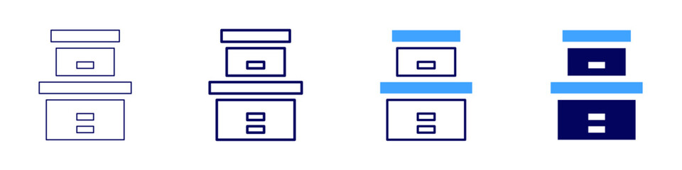 Boxes icon in 4 different styles. Thin Line, Line, Bold, and Bold Line. Duotone style. Editable stroke