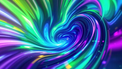 Fototapeta premium Vibrant neon spiral abstract design with blue and green swirls