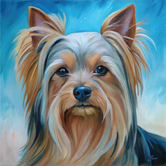 Yorkshire Terrier painted in soft, flowing watercolor strokes with intricate details