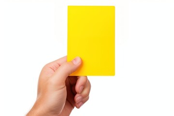 Yellow paper hand white background.