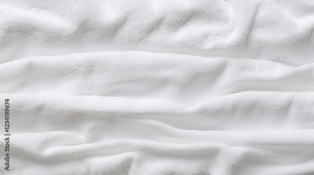 Poster Expansive Panorama of a Clean White Towel Textured Surface with Subtle Patterns and Soft Draping for Textile and Interior Design Applications
