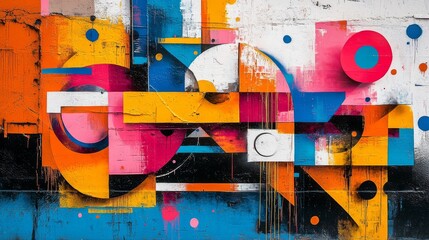 Vibrant abstract graffiti mural with bold geometric shapes for urban art enthusiasts