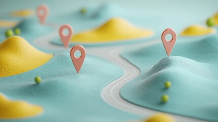Abstract representation of customer journey with map pins and pathway design