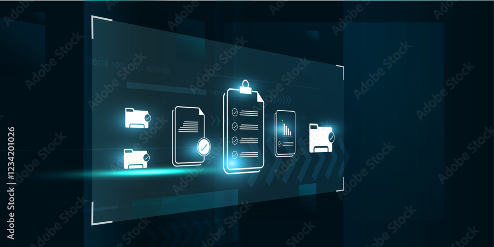 Poster digital documents automated storage management concept.