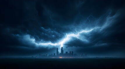 Fototapeta premium Dark City Under a Stormy Sky