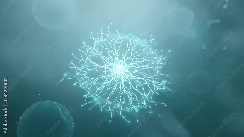 Poster softly glowing neural pathways interwoven within a misty environment, dolly in, soft light, the ligh