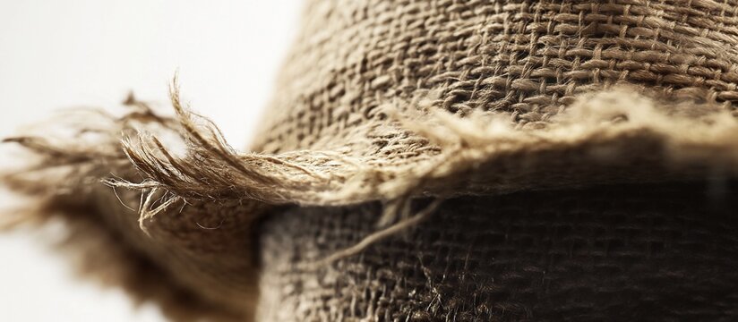Frayed burlap texture close-up, studio background, packaging design