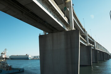 bridge over the river　Yokohama Port from Daikoku Bridge