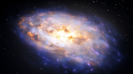 A stunning and detailed depiction of a spiral galaxy with vibrant colors of orange, blue, and purple