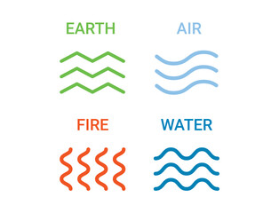 Four nature elements icons. Earth, air, fire, water. Symbol of earth, fire, water, air isolated on white background. Nature concept environment patterns 4 logos. 