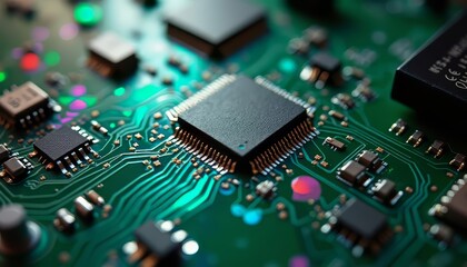 Close Up of Microchip on Circuit Board Technology Image