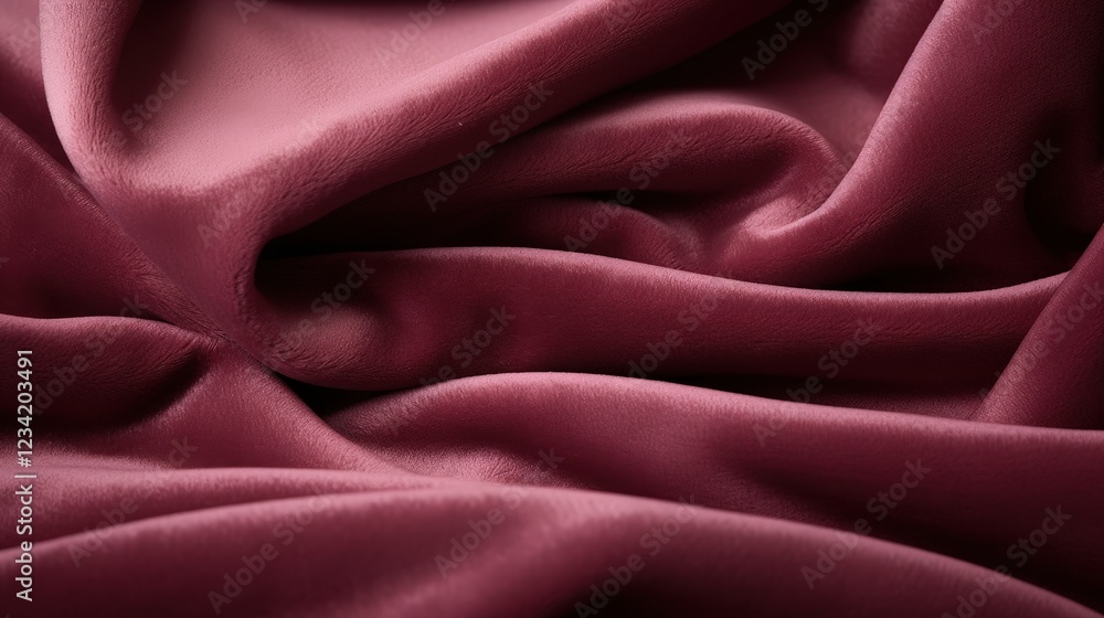 Poster mesmerizing macro close-up of soft fabric texture in deep burgundy color with fluid drapery and eleg