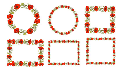 A set of decorative frames for flower decoration. Poppies