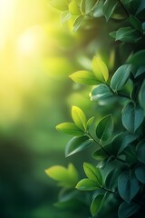 Obraz premium Sunlit Green Leaves, Abstract Nature Background With Soft Blurred Bokeh And Warm Sunlight