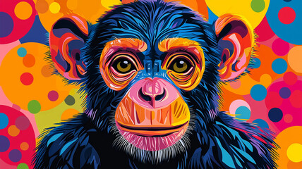 Fototapeta premium Vibrant Pop Art Chimpanzee Portrait Colorful Monkey Illustration Funky Animal Art