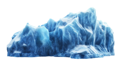 Large iceberg floating on transparent background representing global warming