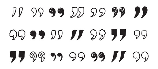 Quotation mark doodle hand drawn set. Quotation marks drawing for quotes template