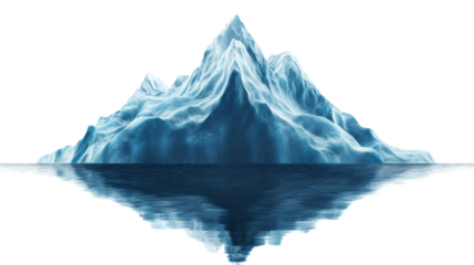 Large iceberg floating on calm water with transparent background