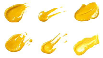 Set of yellow paint brushstrokes isolated on transparent background