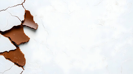 Obraz premium Cracked chocolate pieces on white background; food blog, recipe