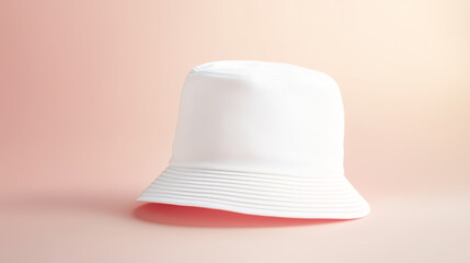 Stylish white bucket hat on a soft pastel background, perfect for sunny days and summer fashion