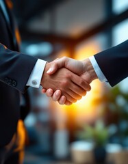 Business agreement handshake between two businessmen in office setting