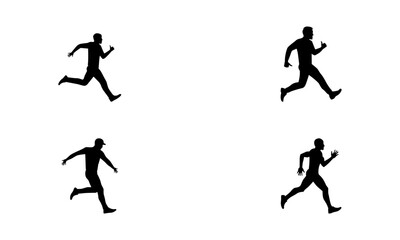Men running silhouette set in black and white
