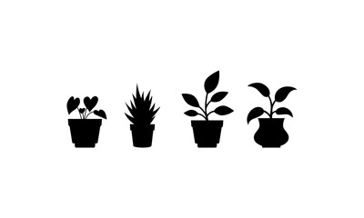 Different Plant Pot silhouette set in black and white