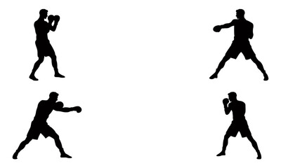 Boxing men silhouette set in black and white