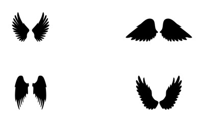 Angel wings silhouette set in black and white