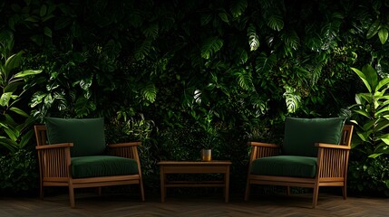 Obraz premium Dark Green Garden Lounge with Wooden Chairs