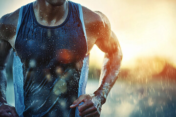 Macro view of athlete's sweat during intense run