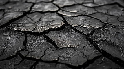 Fototapeta premium Cracked Earth Dry Soil Drought Texture Background Black and White Detail Nature Abstract Ground