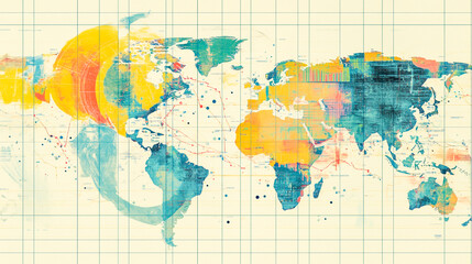 An upward-trending graph on a grid represents growth, progress, and expansion in global and international markets
