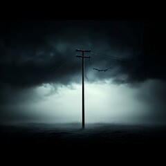 Obraz premium Dark Landscape with Power Line in Rainstorm