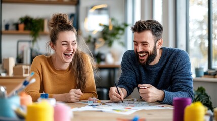 Happy Friends Enjoying Creative Painting Together at Home