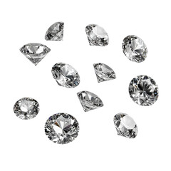 High-angle shot of sparkling diamond jewelry on white Isolated on Transparent or blank Background, PNG