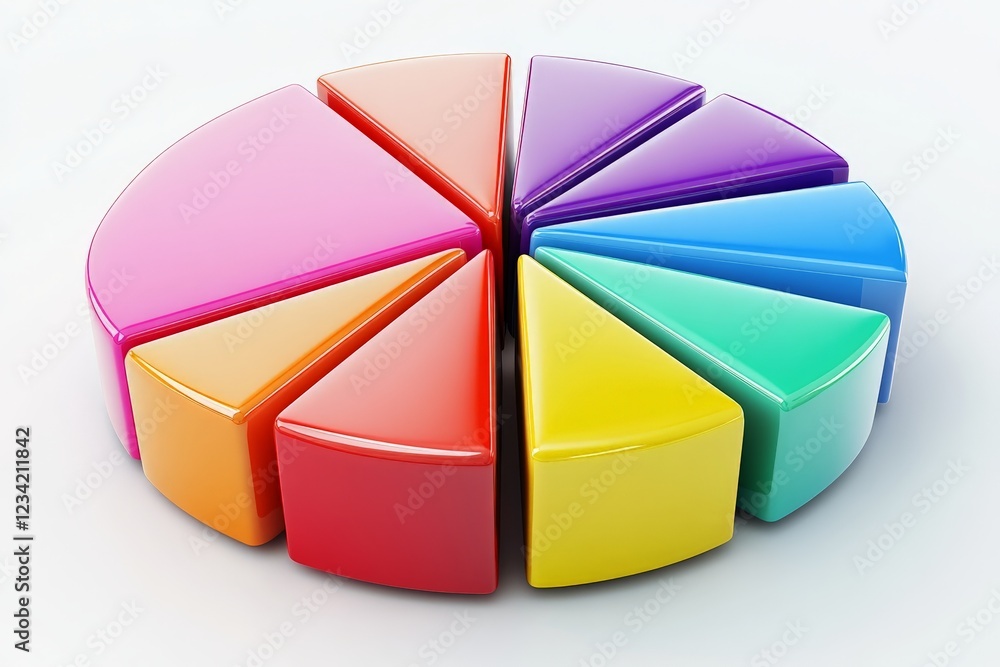 Poster colorful pie chart segments arranged in a circular formation on a white background for data visualiz